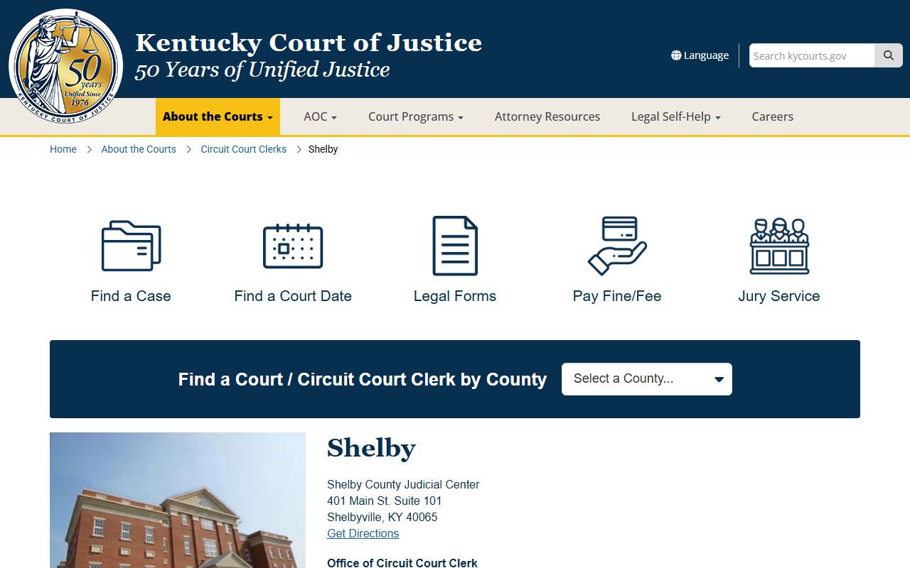 Shelby County court records after arrest Kentucky Court of Justice page