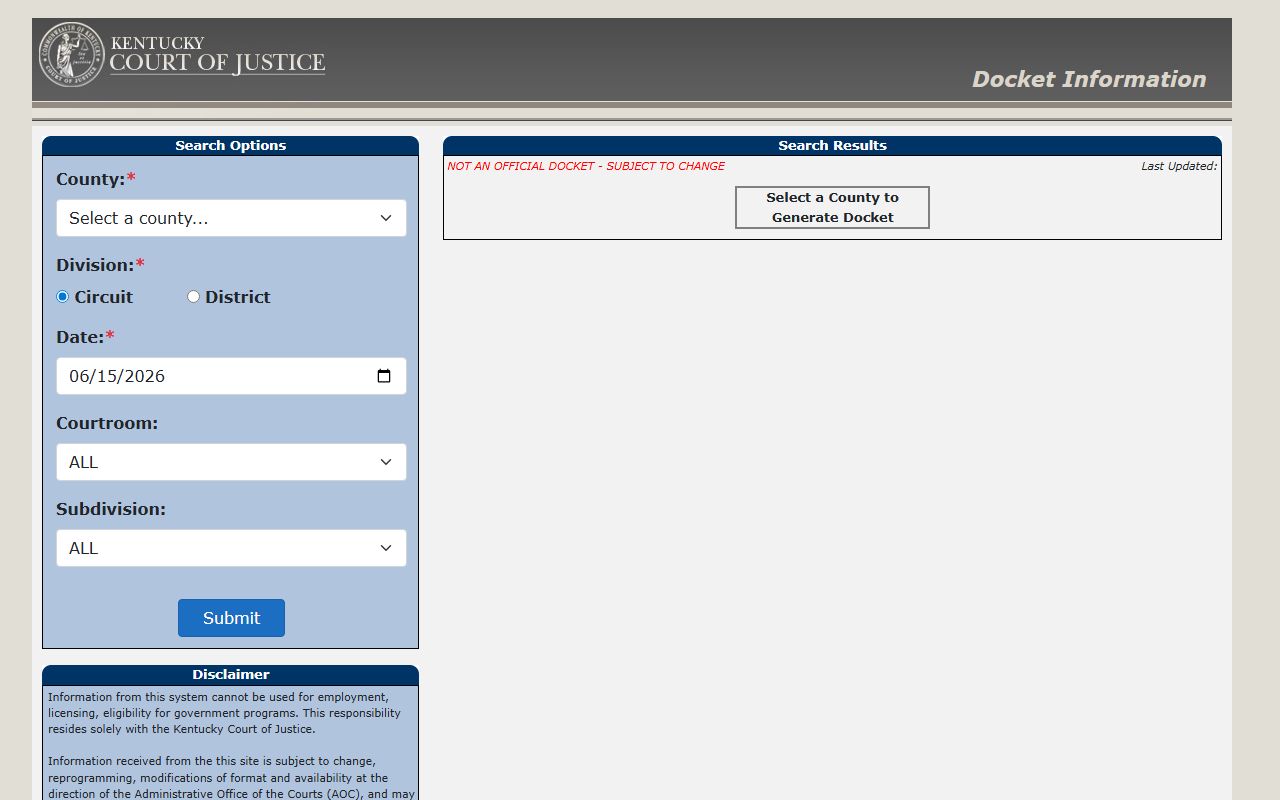 Shelby County court records after arrest docket portal fields